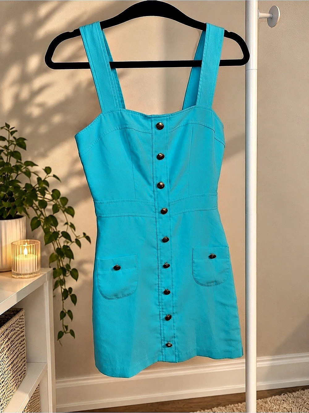 Amanda Uprichard Mini Button-Front Dress in Blue